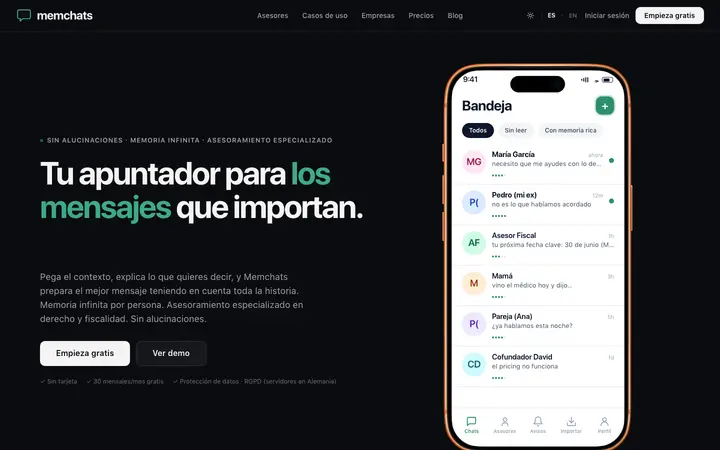 Captura de la interfaz de Memchats